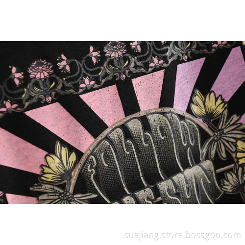 Rose Printed Short Sleeve T-shirt Women Causal Top